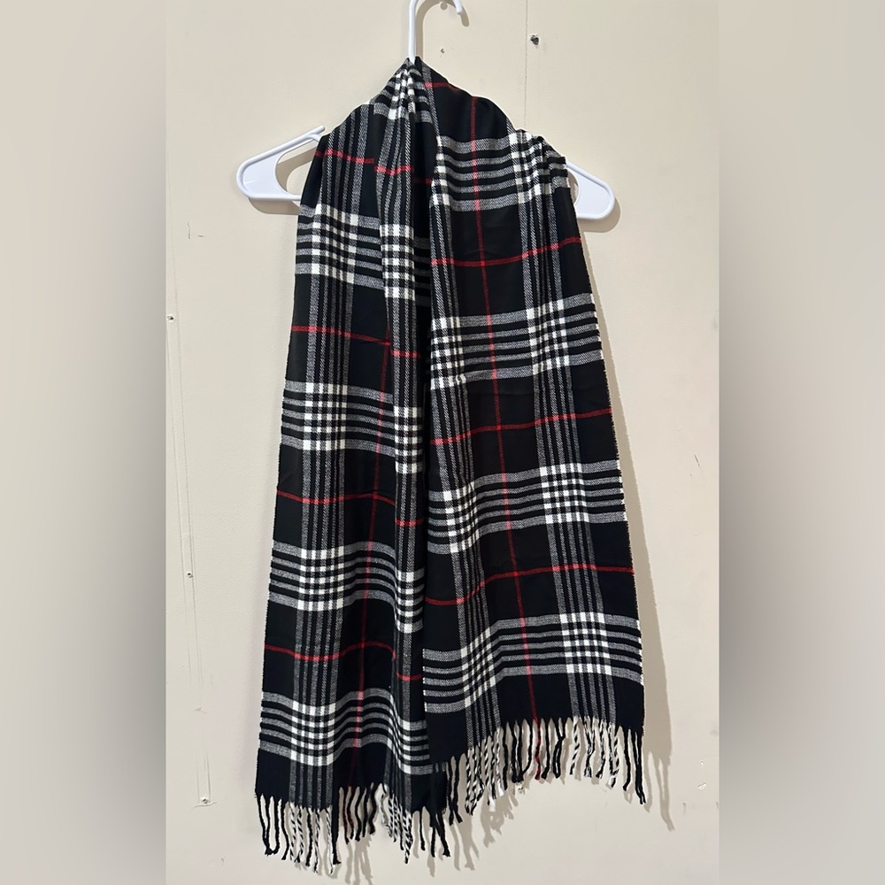 Plum Feathers Black Red Plaid Super Soft Luxurious Scarf